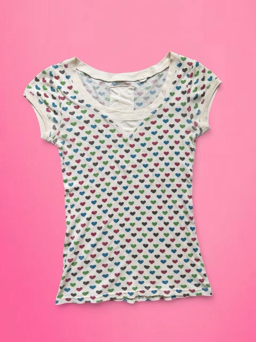 vintage y2k scene thermal heart t shirt henley